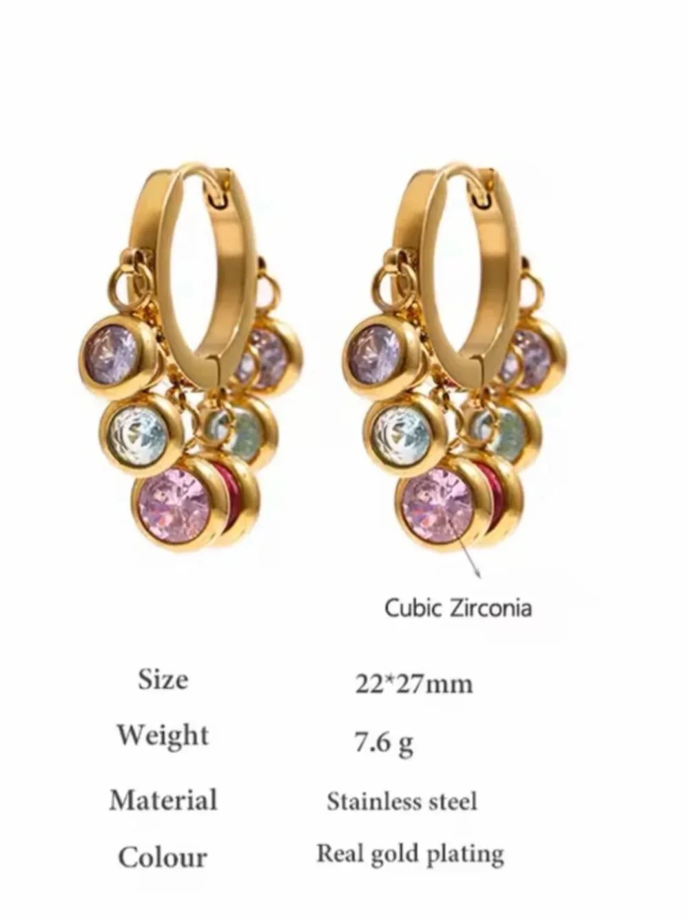 Gold plated Hoop Earrings with Pink, Purple, Blue & Red Stones
